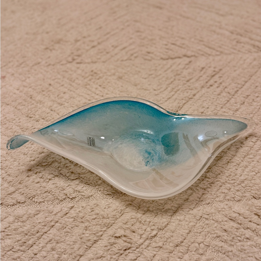 Elegant Blue and White Murano Glass Art Bowl